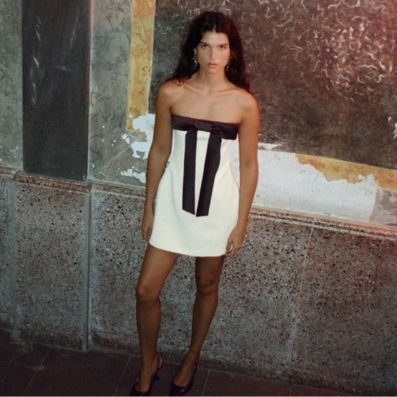Zara Strapless Bow Dress White XL - Picture 8 of 12